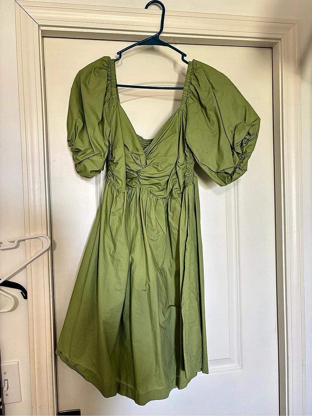 Twist Front Puff Sleeve Dress Green